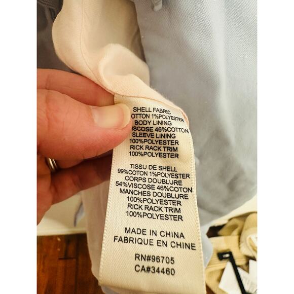 REBECCA TAYLOR Light Blue 70s Rickrack Trim Double Breasted Slub Jacket Blazer 8 - Picture 12 of 16